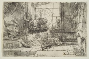 Maagd en kind met de kat: en Jozef bij het raam, 1654 door Unbekannt