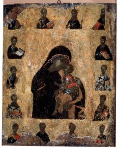 Maagd van Tederheid met de Heiligen De Maagd Eleusa, Byzantijns icoon, 14e eeuw door Unbekannt
