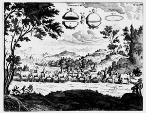 Demonstratie van de kracht van luchtdruk door Von Guericke, 1672