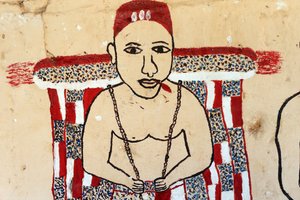 Voodoo muurschildering op een klooster, Togoville, Togo