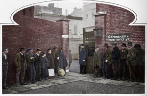 Wachten op toelating tot St Marylebone Werkhuis, Luxborough Street, Londen, ca. 1901 1903