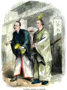Zwerfmuzikanten in Yokohama, Japan, 1864 door Unbekannt