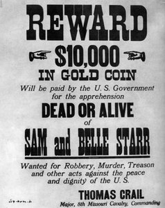 Gezocht poster voor de bandieten Sam en Belle Starr