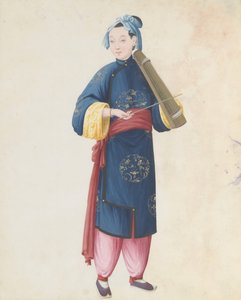 Aquarel van muzikant die qin speelt