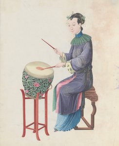Aquarel van muzikant die drum speelt door Unbekannt