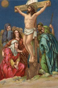 Kruisweg - via crucis - Staties van de Kruisweg: kruisiging, twaalfde statie, Jezus sterft aan het kruis Chromolithografie Privécollectie