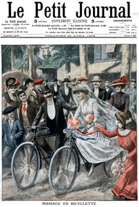 Bruiloftsgasten op fietsen geleid door de bruid en bruidegom, Nice, Frankrijk, 1909 door Unbekannt