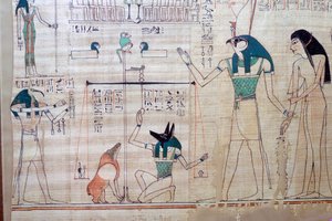 Wegen van het hart van de overledene tegen de veer van waarheid uit het Egyptische Dodenboek door Unbekannt
