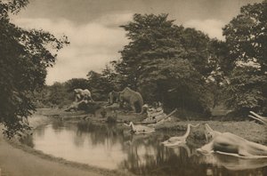 Waar de beesten van de prehistorie loeren bij het meer in de paleistuinen door Unbekannt