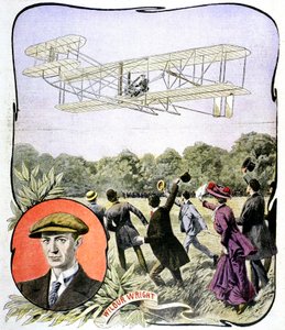 Wilbur Wrights eerste vlucht in Europa op de Hanaudieres renbaan bij Le Mans, Frankrijk door Unbekannt