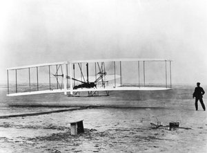 Wilbur en Orville Wright en de eerste gemotoriseerde vlucht, North Carolina, 17 december 1903