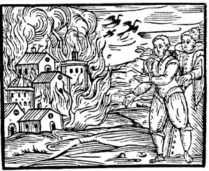 Heksen die een huis vernietigen door brand - Zwaben, 1533