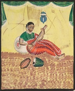 Vrouw die muziek speelt, 1800s door Unbekannt