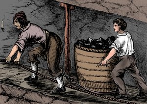 Vrouw en jongen aan het werk in een kolenmijn, Bolton, Lancashire, 1848 door Unbekannt