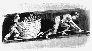 Vrouw en jongen tekenen een korf met 3-4 cwt kolen, Bolton, Lancashire, 1848 door Unbekannt