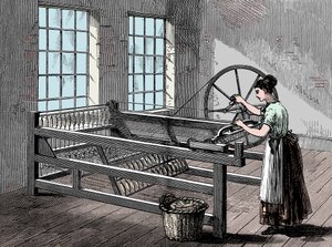 Vrouw die een Spinning Jenny gebruikt, ca. 1880 door Unbekannt