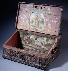 Houten geld- of schrijfkist met portret van de zoon van Peter de Grote, ca. 1695 door Unbekannt