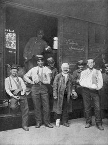 Gewonde Franse soldaten op weg naar het ziekenhuis per trein Frankrijk, 1914