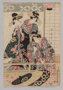 Yoshiwara-vrouwen kijken de straat in tijdens de lente, 1753-1806 door Unbekannt