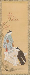 Jongeman en een meisje bij een bron, Edo-periode, 1615-1868 door Unbekannt