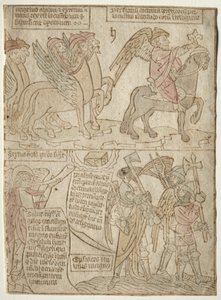 Pagina uit de Apocalyps De Sprinkhanen met de Engel van de Afgrond en De Zesde Trompet, 1400s door Unbekannt