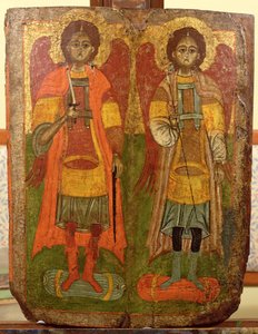 Aartsengelen Michael en Gabriel, Byzantijns icoon, vroege periode, 10e-11e eeuw door Unbekannt Unbekannt