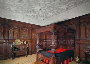 Bed met ingelegde decoratie, 1593, van Corbet Castle, Shrewsbury, panelen van Sizergh Castle, Cumbria