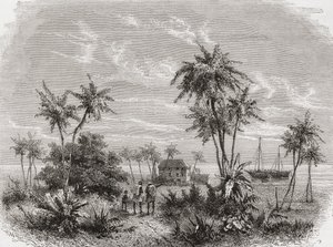 Huis van David Livingstone in Zanzibar, Tunesië, Oost-Afrika, illustratie uit 
