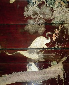 Detail van een Coromandel scherm met reigers, 1619 (lakwerk)
