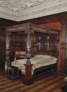 Hemelbed, gesneden eikenhout, 16e-17e eeuw