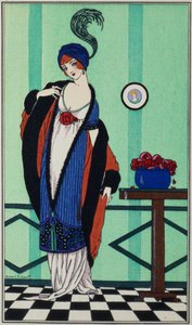 Bontjas met mousseline tuniek uit `Costumes Parisiens door Robert Pichenot, 1913 door Unbekannt Unbekannt