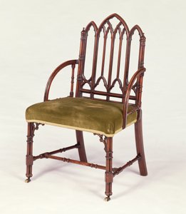 George III mahonie armstoel in de Gotische Stijl, in de stijl van Robert Manwaring, c.1765