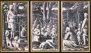 Limoges drieluik van St. Johannes de Doper predikend in de wildernis, 16e eeuw