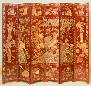 Pastorale scène, (rood lakscherm met verguld chinoiserie)