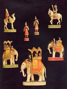 Stukken van een ivoren schaakspel gemaakt in Delhi voor Begum Samru rond 1790