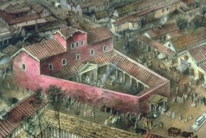Reconstructie van de 2e eeuwse Driehoekige tempel in Verulamium