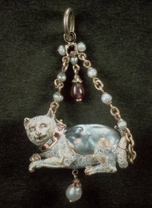 Renaissance kattenhanger met natuurlijke barokparel door Unbekannt Unbekannt