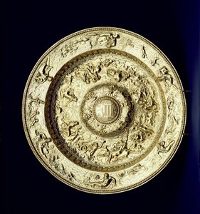 Verguld zilveren bassin, gegraveerd, Frans, ca. 1560-83