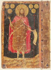 St. Johannes de Doper met Gouden Florijnen, van de omslag van Constituties en Statuten van het Gilde van Muntmeesters, c.1380 door Unbekannt Unbekannt