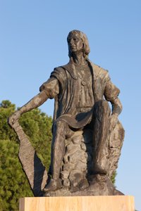 Standbeeld van Christoffel Columbus bij het La Rabida-klooster, Huelva, Andalusië, Zuid-Spanje door Unbekannt Unbekannt
