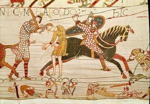 De Normandiërs doden de mannen van Harold, Tapijt van Bayeux door Unbekannt Unbekannt