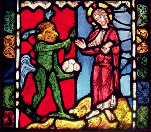 Raam van de kathedraal van Troyes met de Verzoeking van Christus in de Woestijn, c.1225