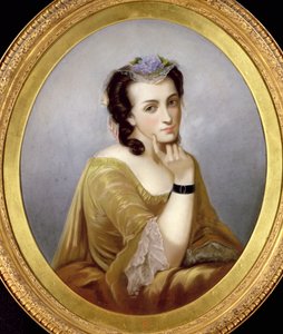 Vrouw in een Watteau jurk, ca. 1870