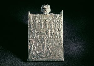 00362 Plaquette van de Hel, die de samenzwering tegen Lamashtu uitbeeldt, Neo-Assyrisch, uit Mesopotamië, c.1700 BC door Unbekannt
