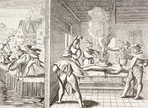 16e-eeuwse propaganda die het geweld van de Geuzen tegen de katholieken illustreert, uit 