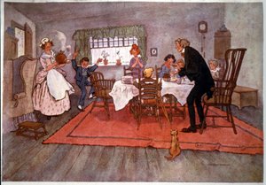 Een kerstdiner in Engeland, illustratie door Will Owen, eind 19e eeuw door Unbekannter Künstler