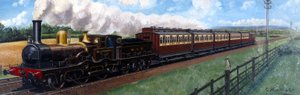 Een West Lancashire Railway trein getrokken door de locomotief 