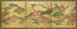 Een decoratie van open en gesloten waaiers, Momoyama-periode (1568-1615)