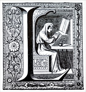 Een monnik die een manuscript verlicht door Unbekannt