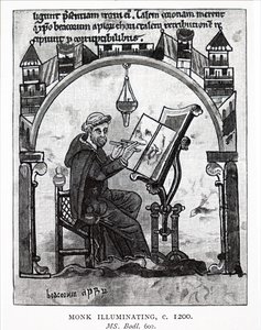 Een monnik die een manuscript verlicht door Unbekannt